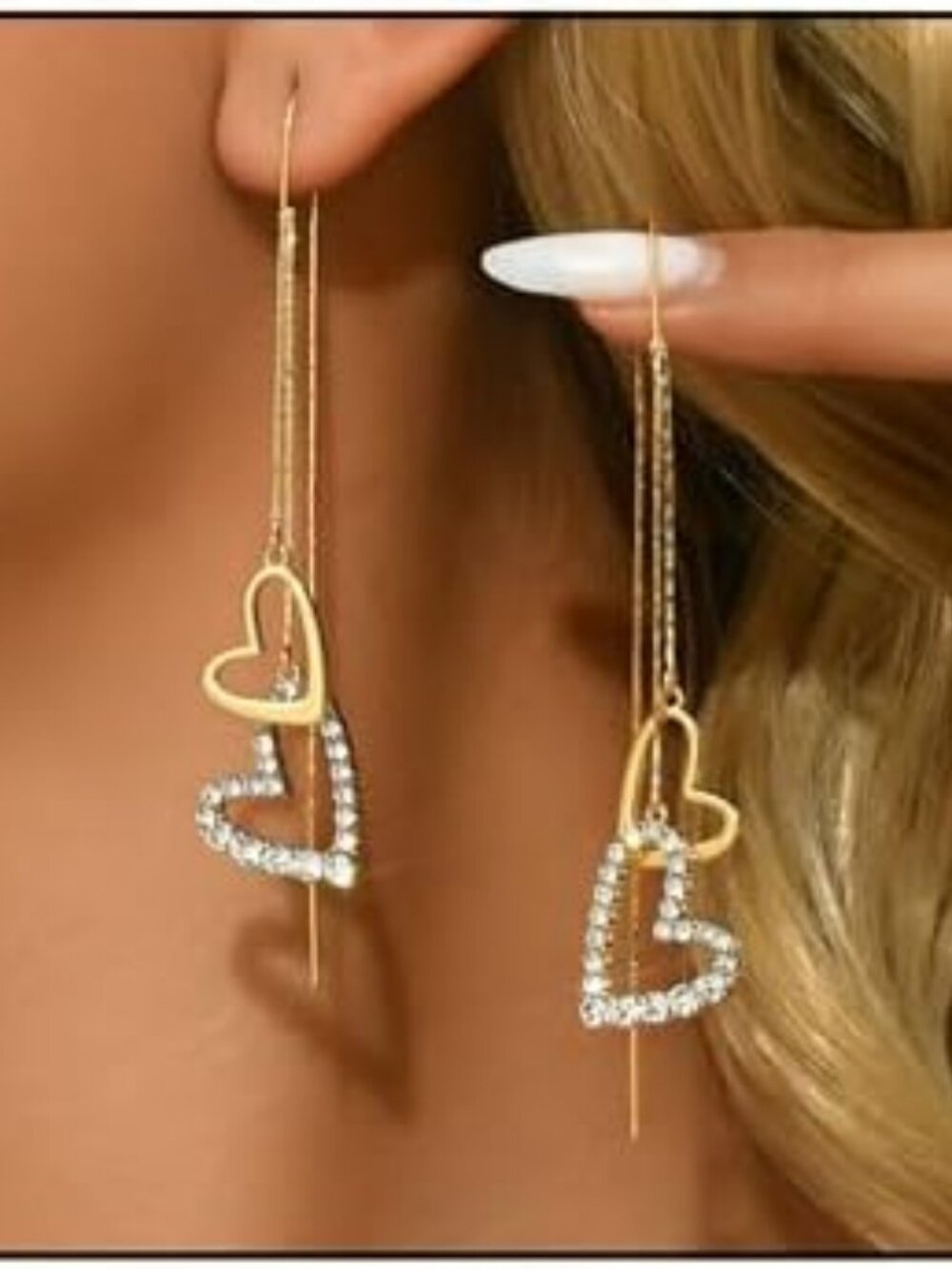 Rhinestone Heart Tassel‎ Earrings Hypoallergenic Long Crystal Tassels Dangling